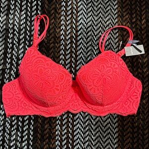 Aerie Lace Bra Push Up Bra in Bright Coral